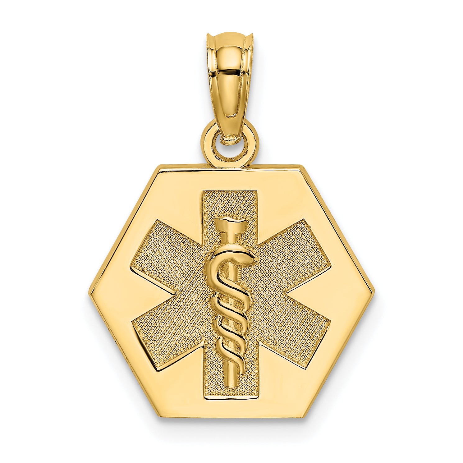 10K None Medical Symbol 16x18mm Hexagon Disc Pendant