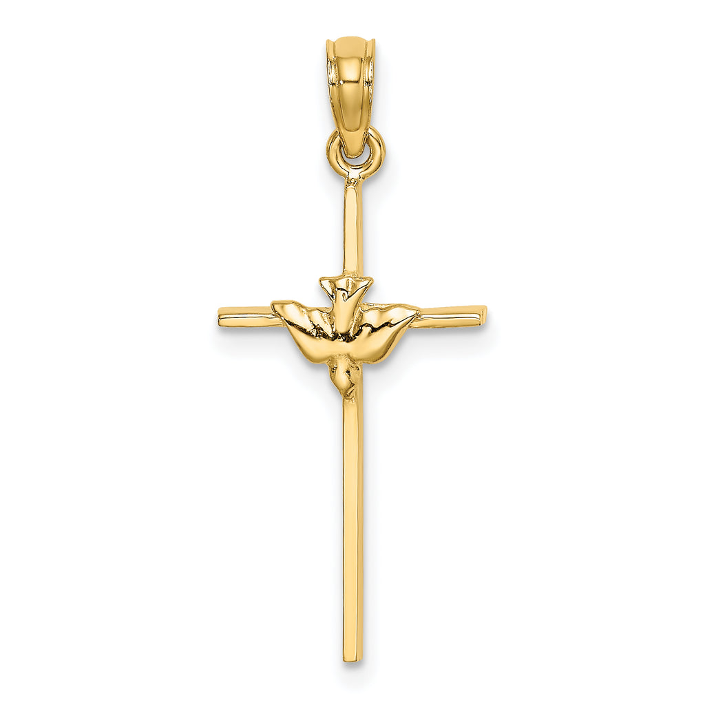 10K None Dove On Stick Cross Charm