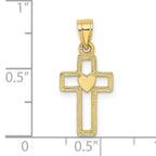 10K Cut-Out Cross w/ Heart Charm