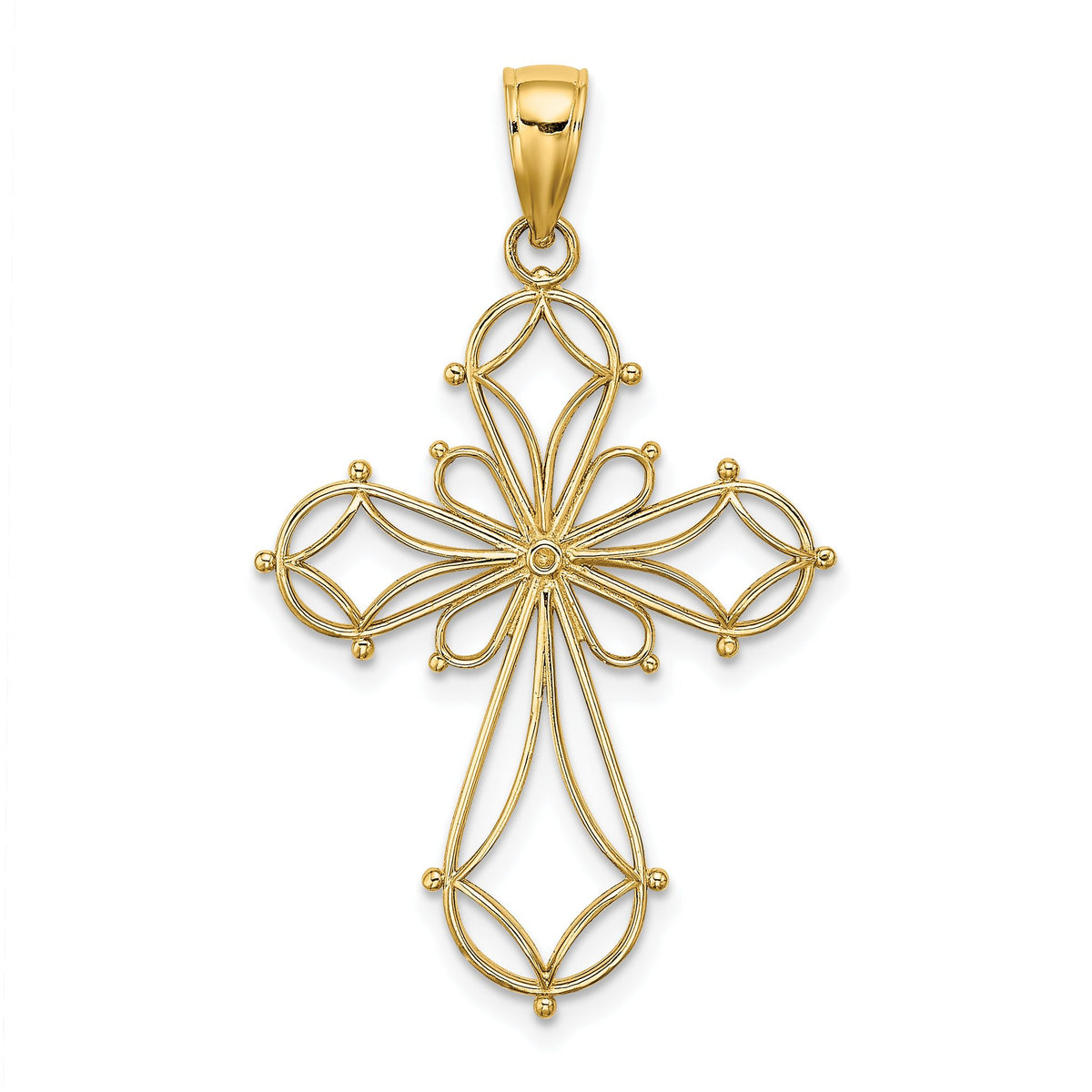 Fancy Cross Charm in 10K Yellow Gold with Cut-Out Design, 29mm - Sophia Jewelers Main image