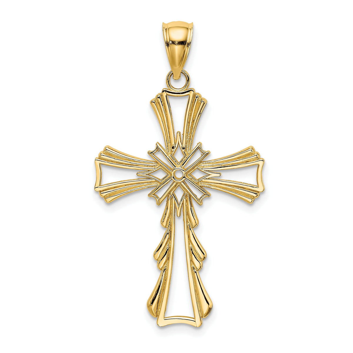 Cut-Out Cross Charm in 10K Yellow Gold with Teardrop Sides, 29mm - Sophia Jewelers Main image
