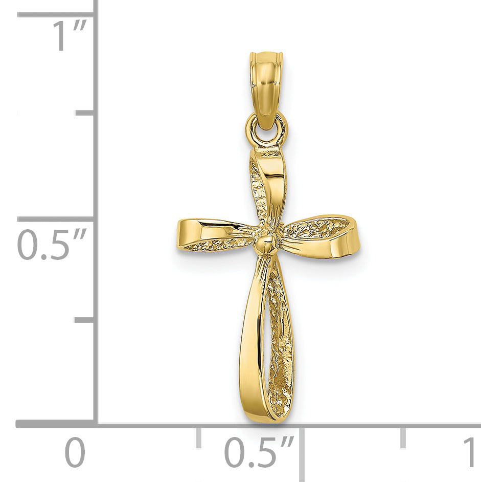 10K 3-D Engraved Polished Twisted Cross Charm