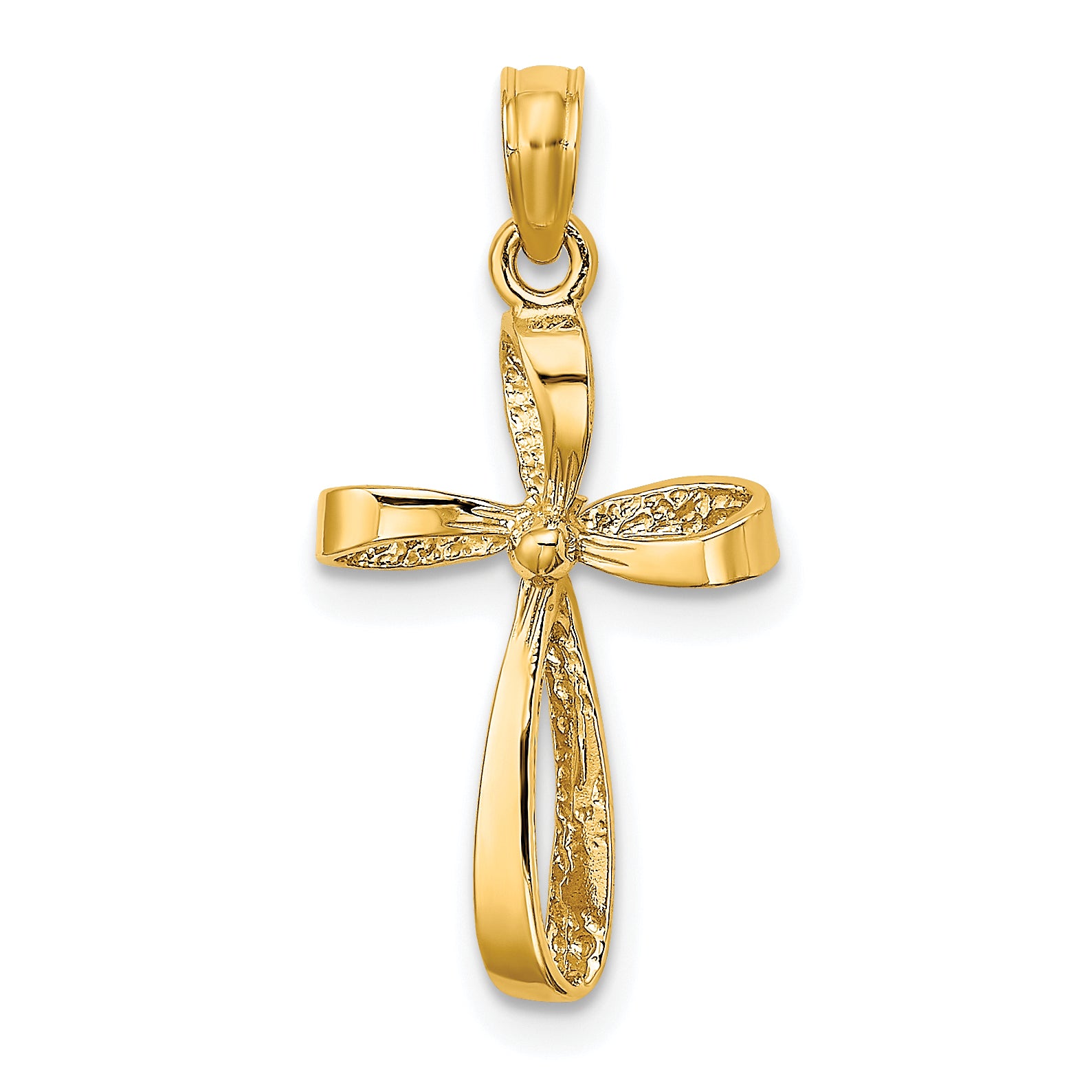 10K 3-D Engraved Polished Twisted Cross Charm Main image