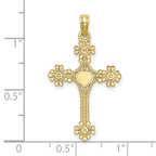 10K Beaded Tip Cross w/ Heart Center Charm