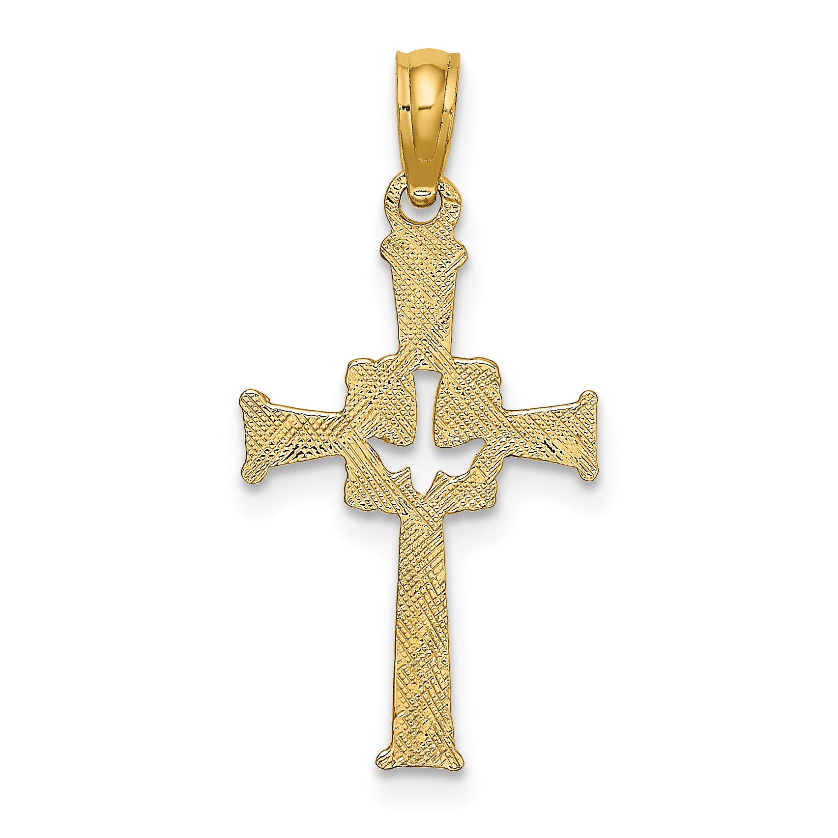 10K Polished and Engraved Cross and Dove Charm