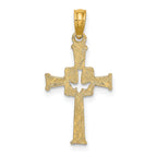 10K Polished and Engraved Cross and Dove Charm