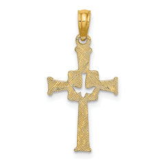 10K Polished and Engraved Cross and Dove Charm