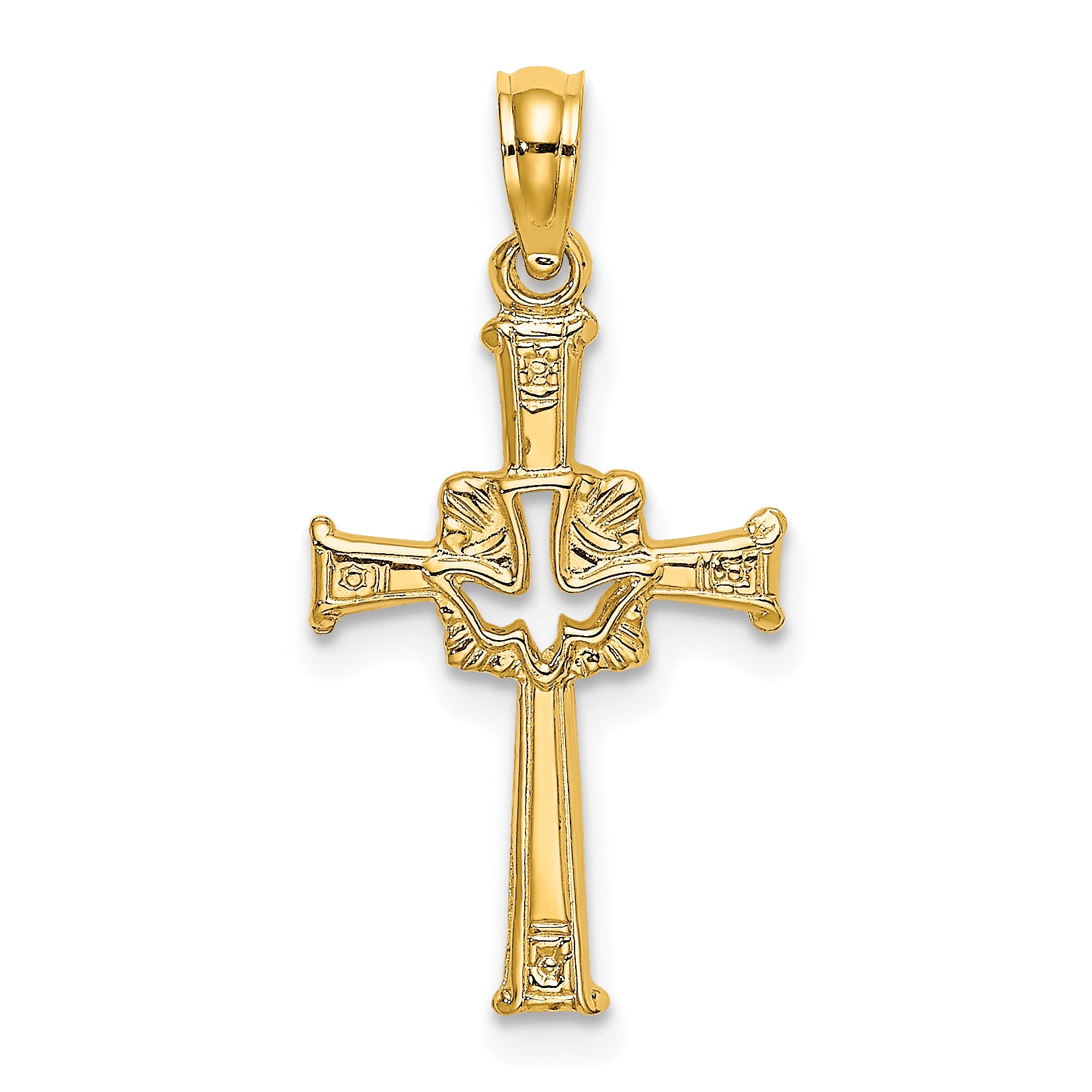10K Polished and Engraved Cross and Dove Charm Main image