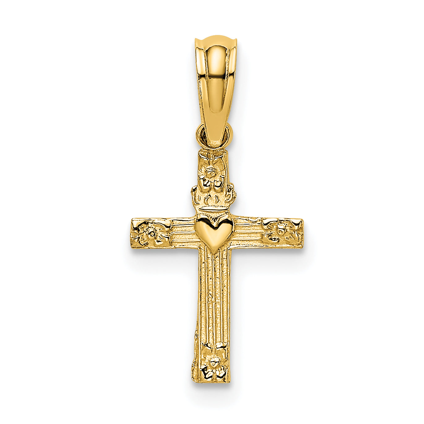 10K Textured Mini Cross w/ Heart Charm Main image