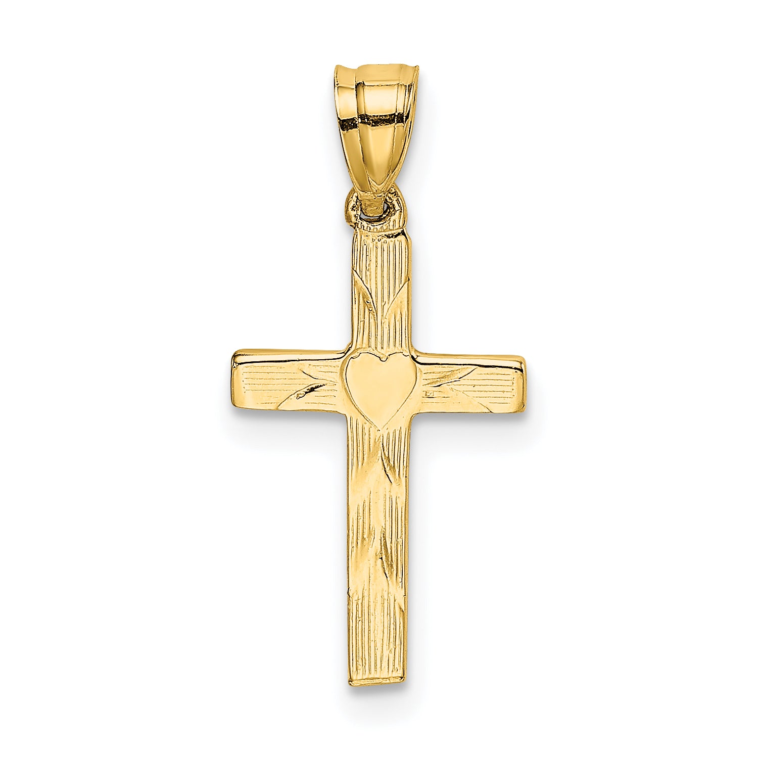 10K Polished and Engraved Cross W/ Heart Center Charm Main image