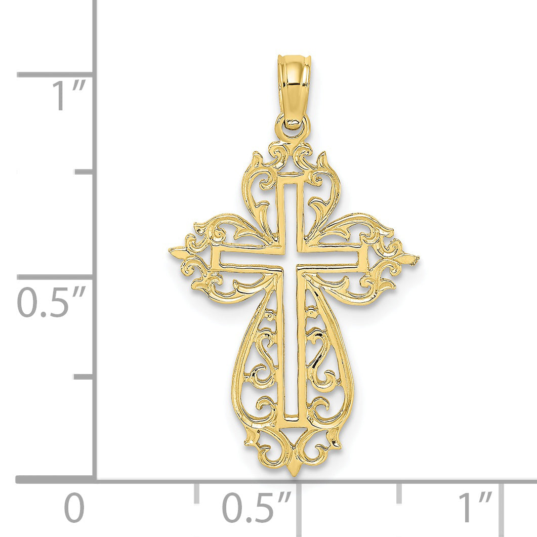 10K Yellow Gold Cut-Out Scroll Framed Cross Charm Secondary image