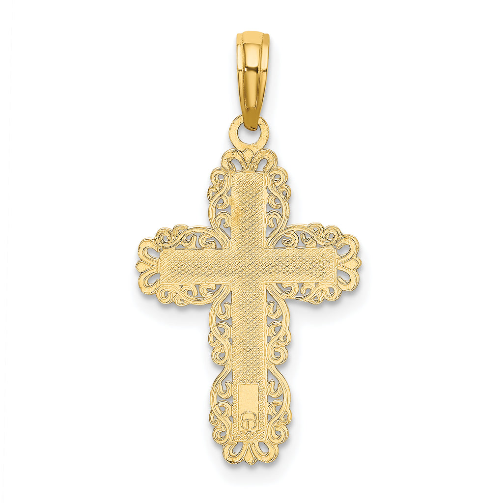 10K None Textured w/ Lace Trim Cross Charm - view 4