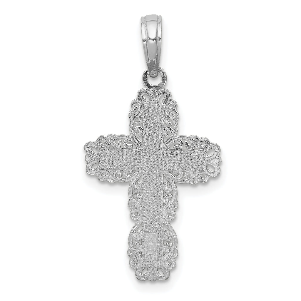 10K White Gold White Gold Textured w/ Lace Trim Cross Charm - view 4