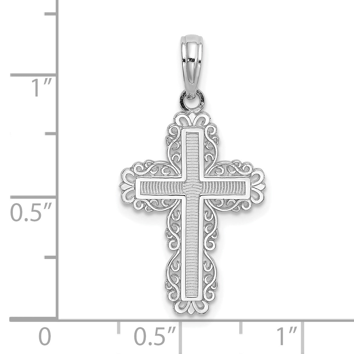 10K White Gold White Gold Textured w/ Lace Trim Cross Charm - view 3