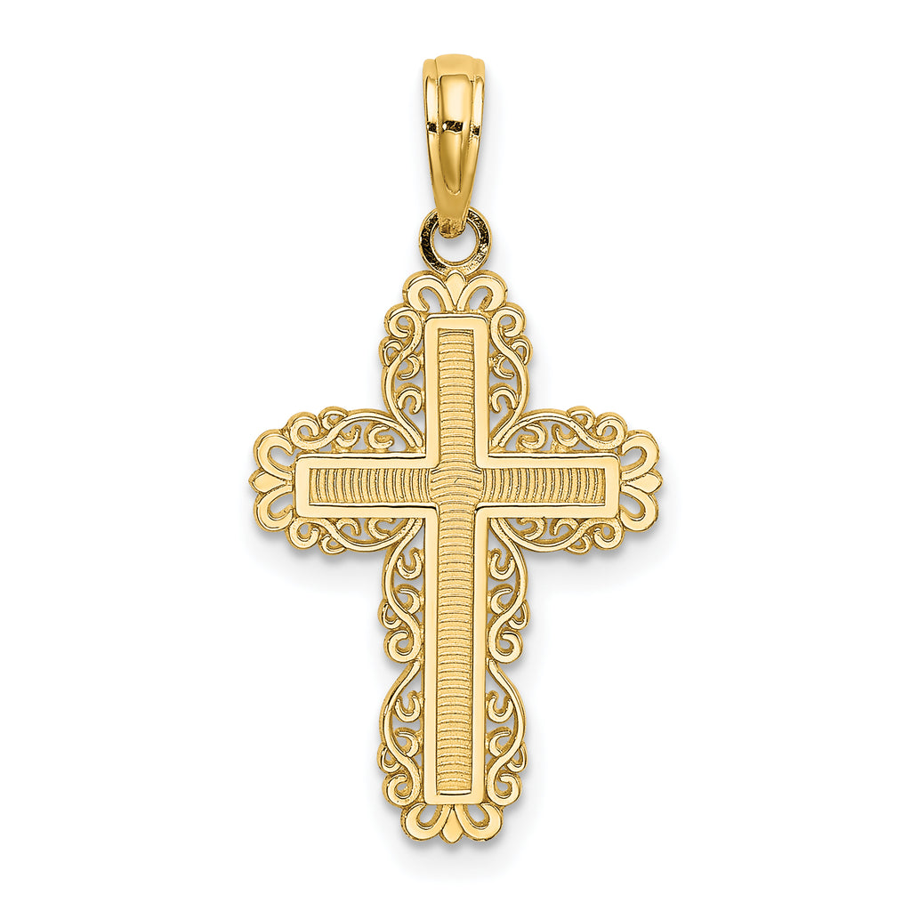 10K None Textured w/ Lace Trim Cross Charm