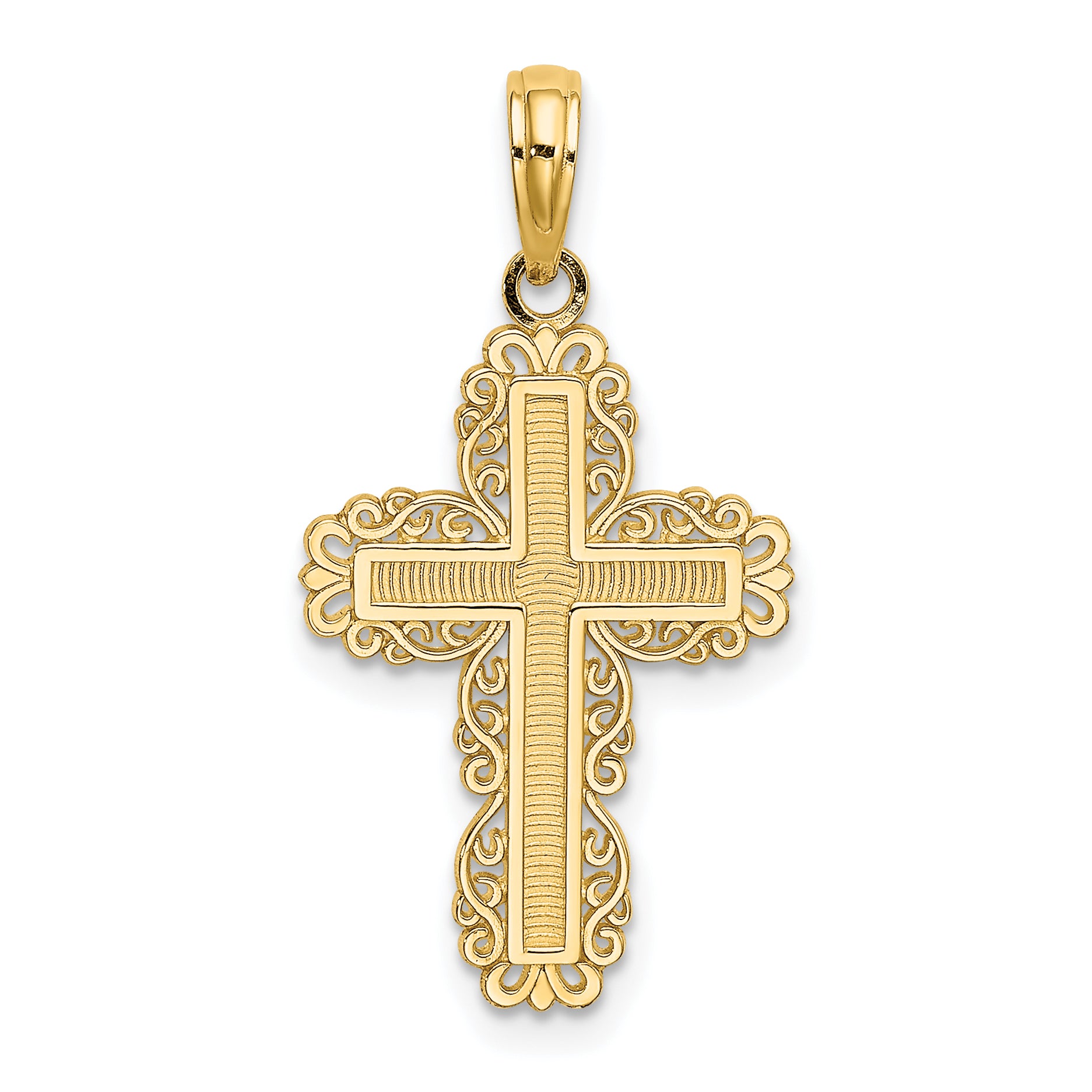 10K None Textured w/ Lace Trim Cross Charm
