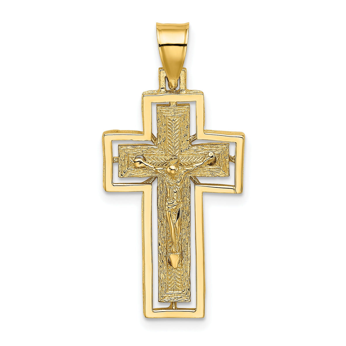 Crucifix Charm in 10K Yellow Gold with Frame, 31mm Textured - Sophia Jewelers Main image