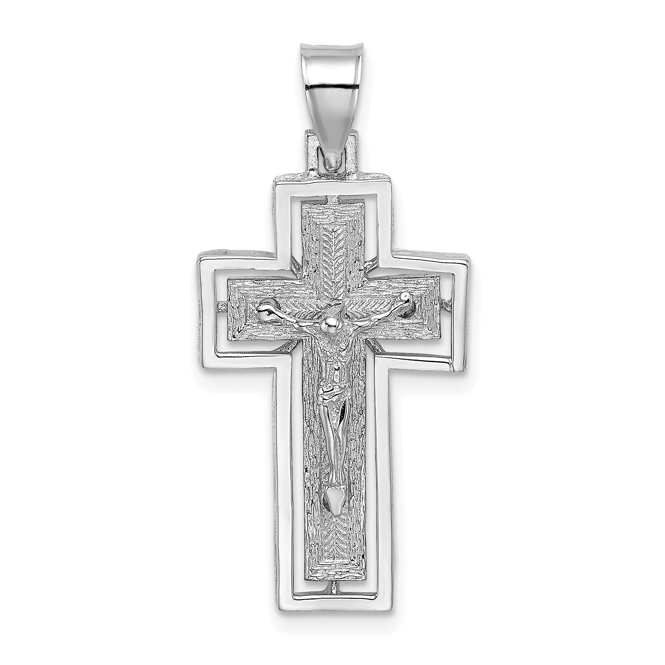 10K White Gold Textured Crucifix w/ Frame Charm Main image