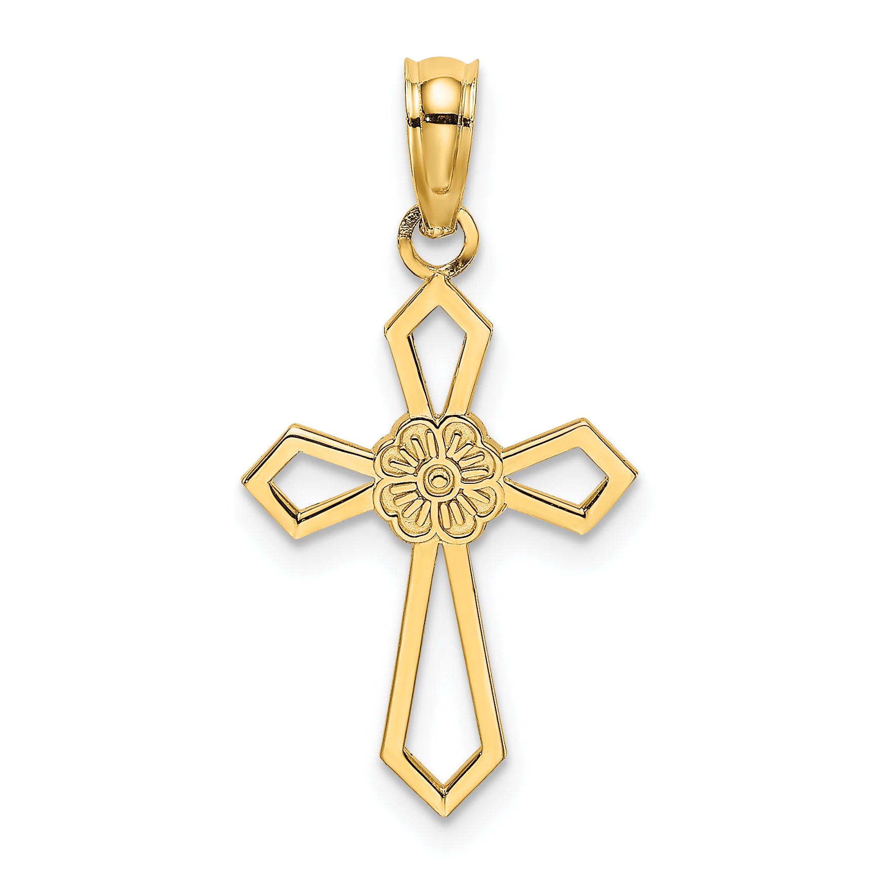 10K Cut-Out and Flat Cross W/ Flower Charm Main image
