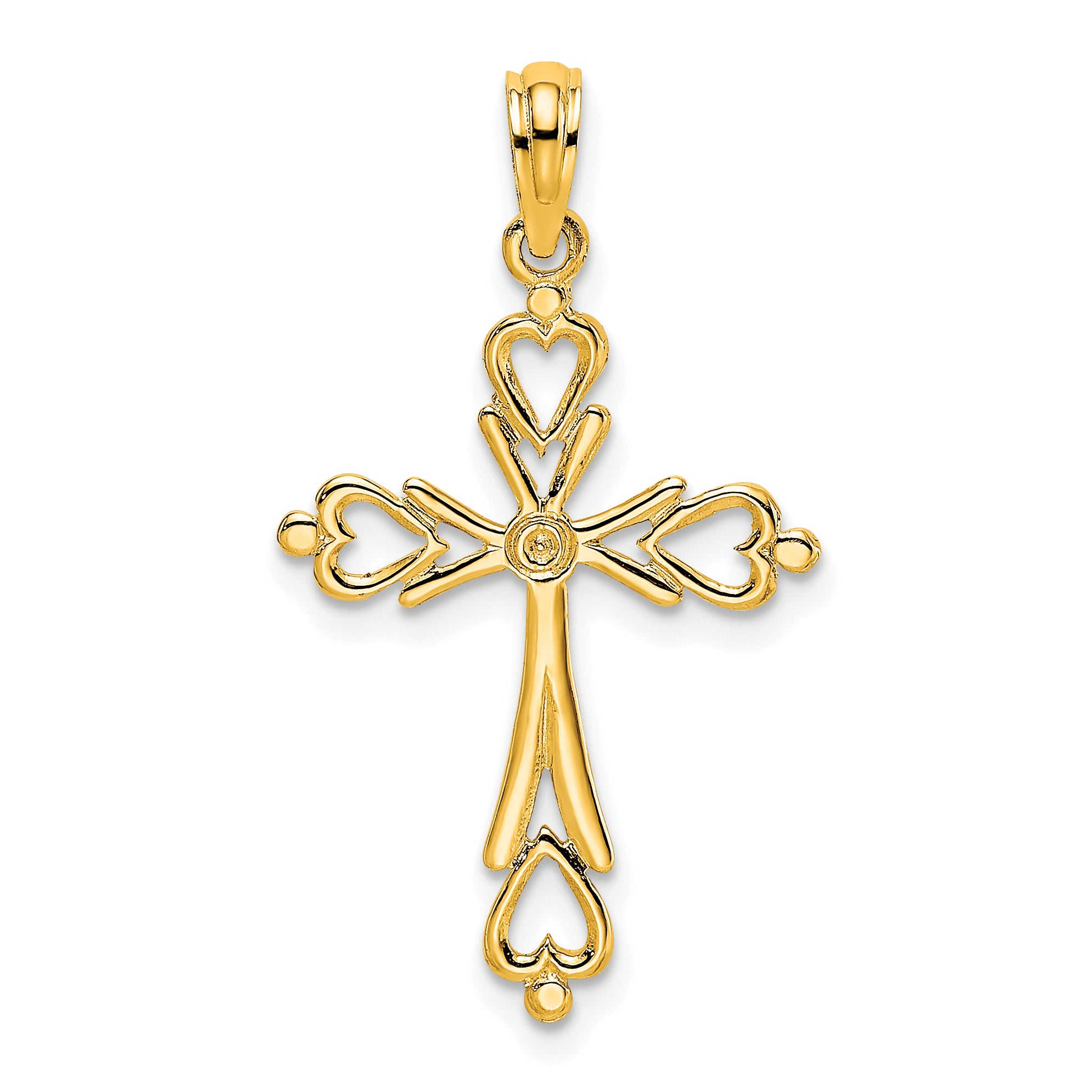10K Cross Cut-Out w/ Heart Ends Charm Main image