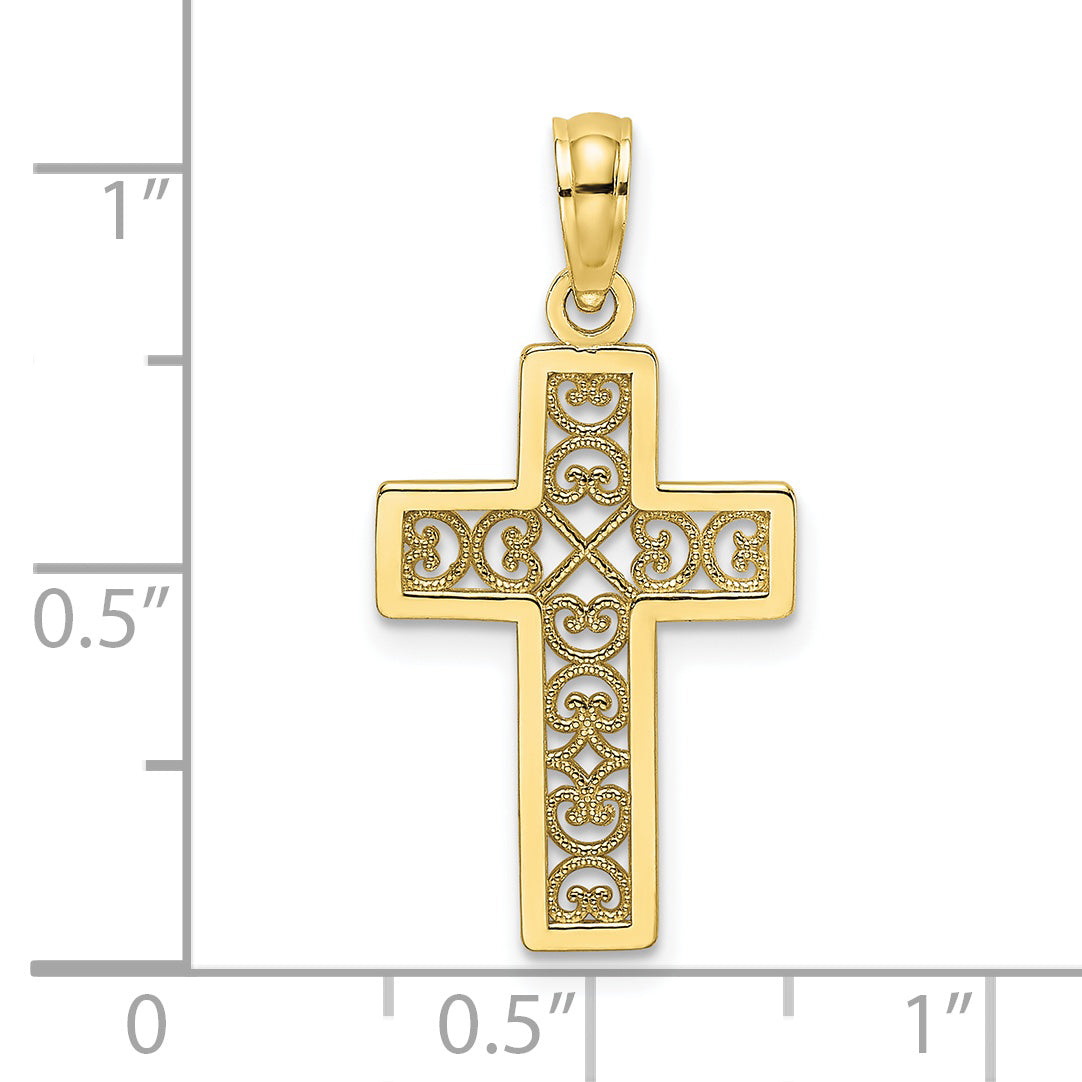 10K None Textured Lace Center Cross Charm - view 4