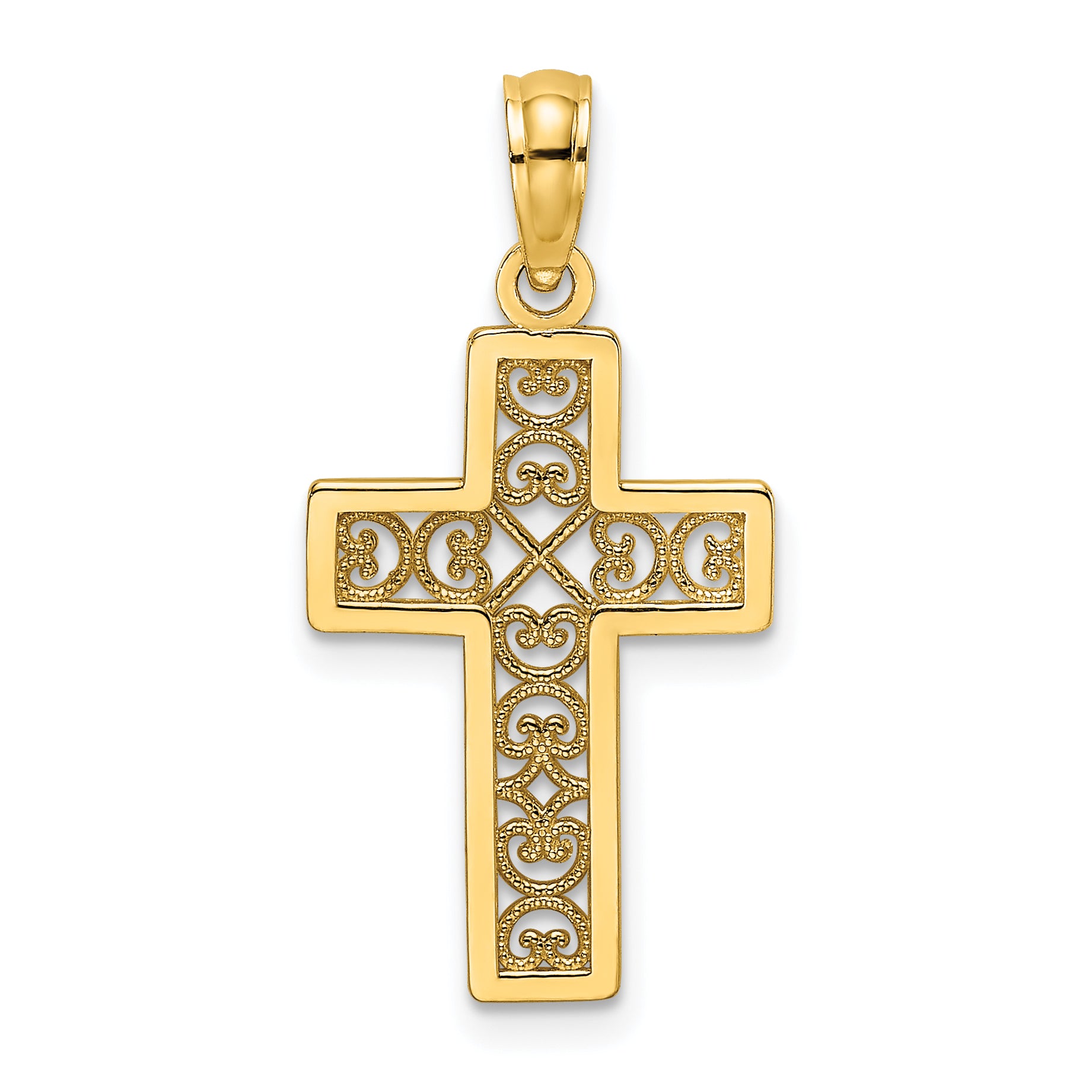 10K None Textured Lace Center Cross Charm Main image