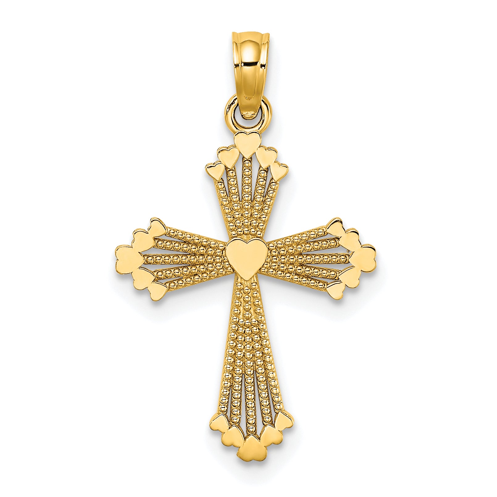 10K Cut-Out Stripes Cross w/ Heart Charm Main image