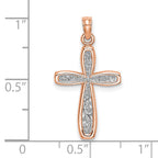 10K Rose w/ White Rhodium Filigree Center Border Cross