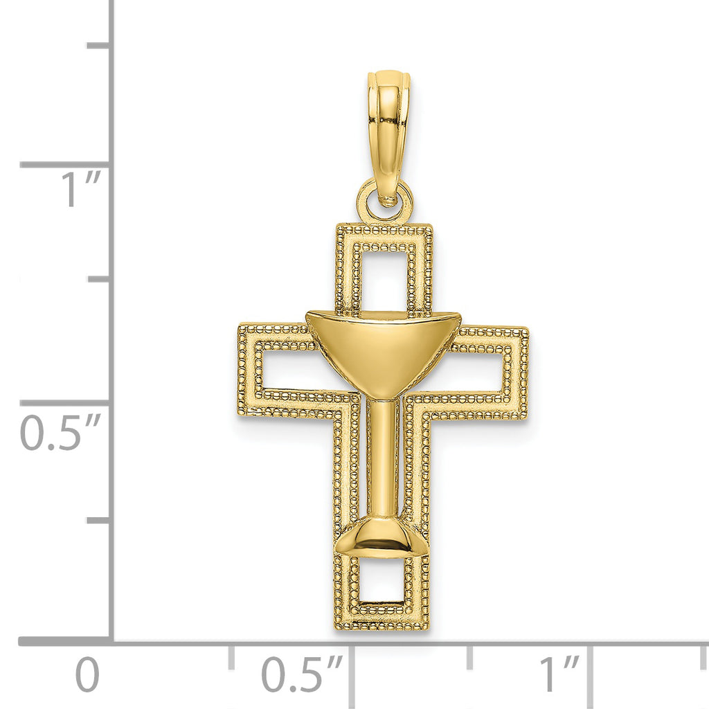 10K Polished Cross W/ Communion Cup Charm