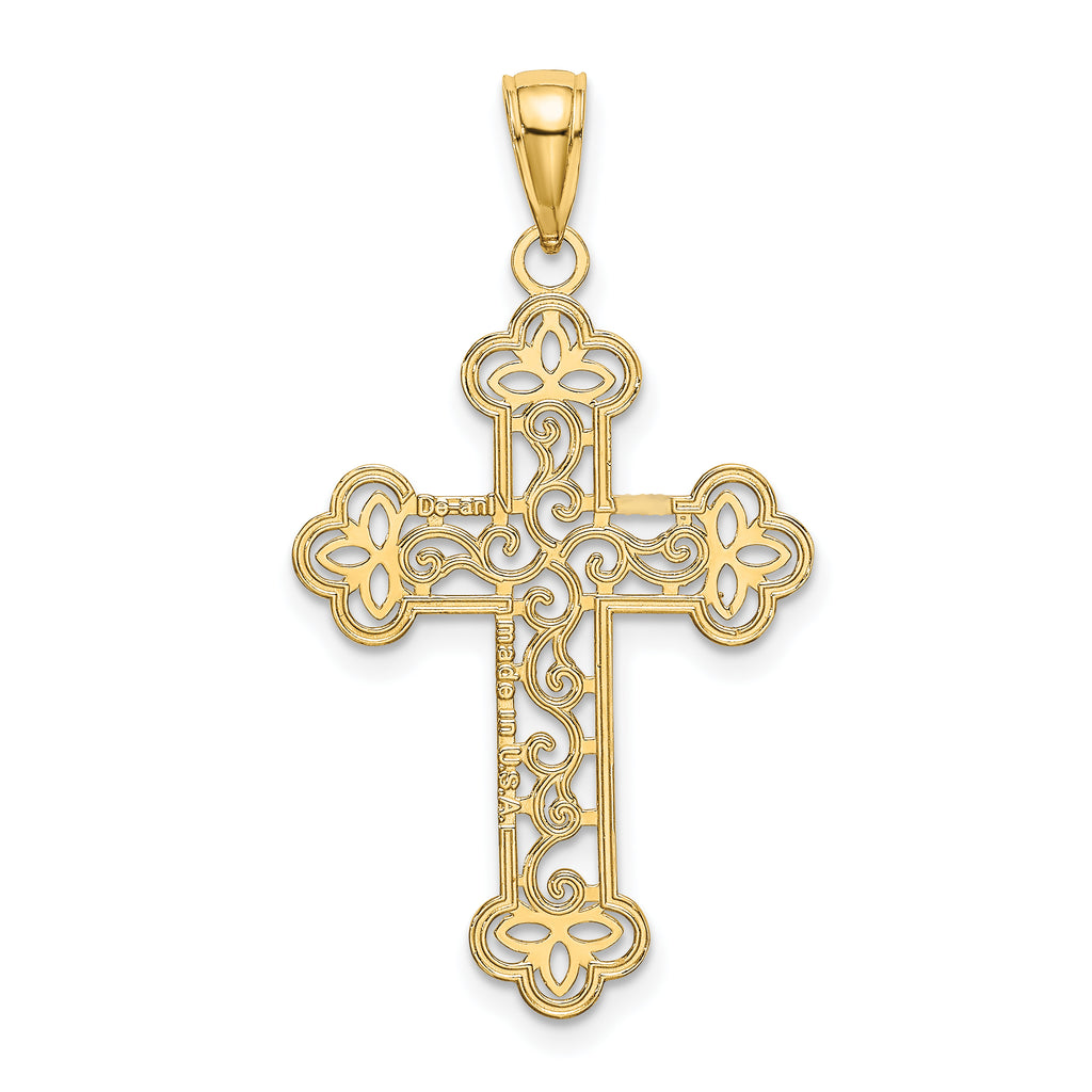 10K None Textured  Beaded Edge Cross Charm - view 4
