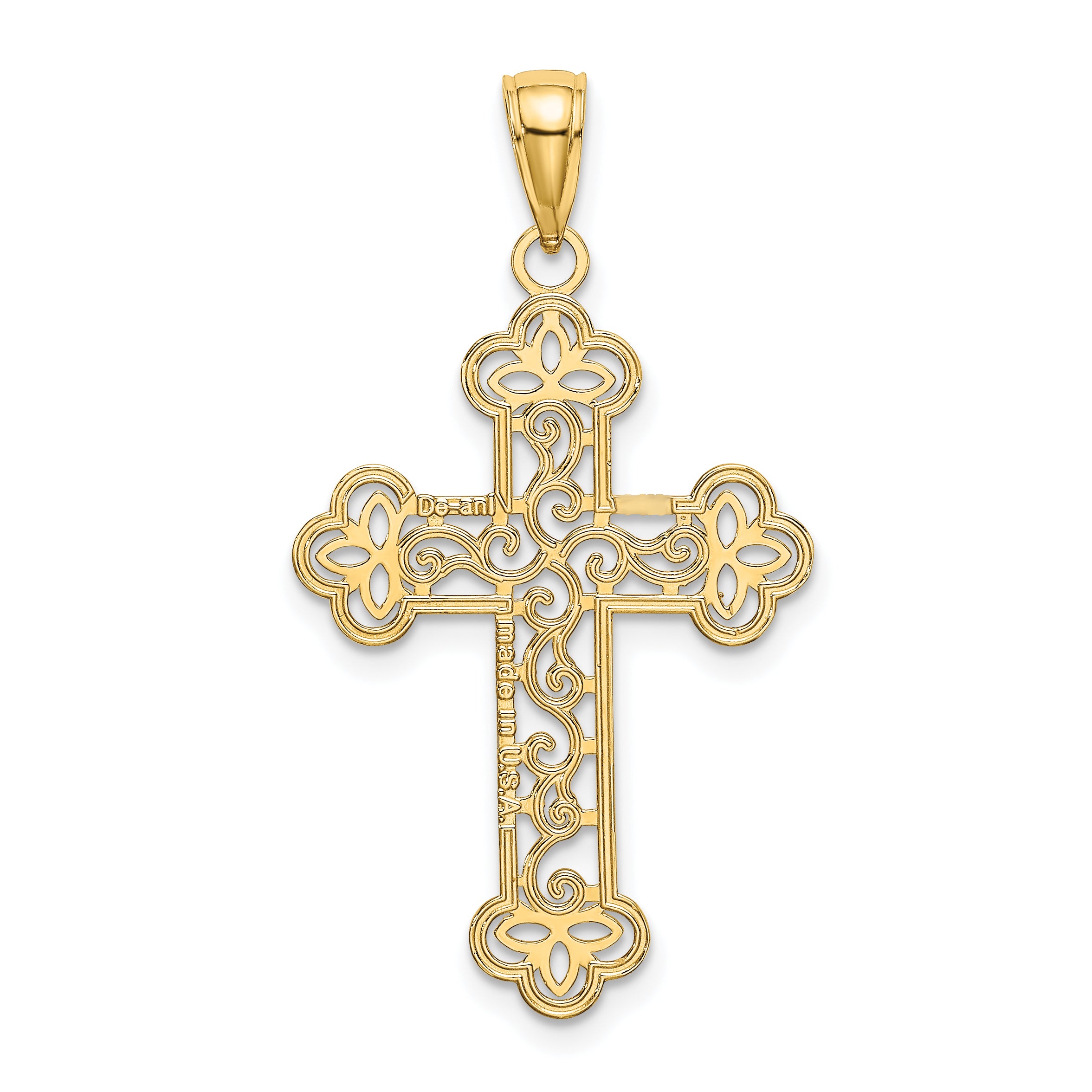 10K None Textured  Beaded Edge Cross Charm - view 4