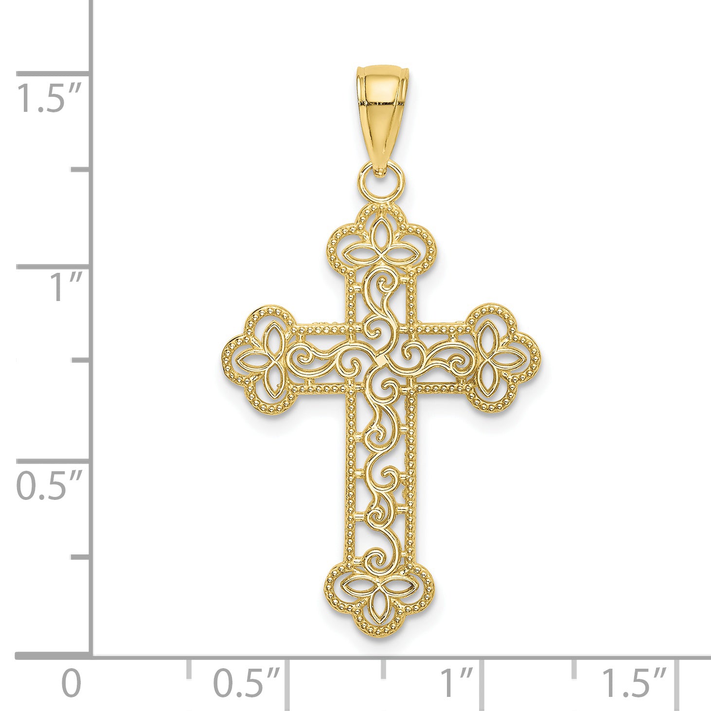10K None Textured  Beaded Edge Cross Charm - view 3 Main image