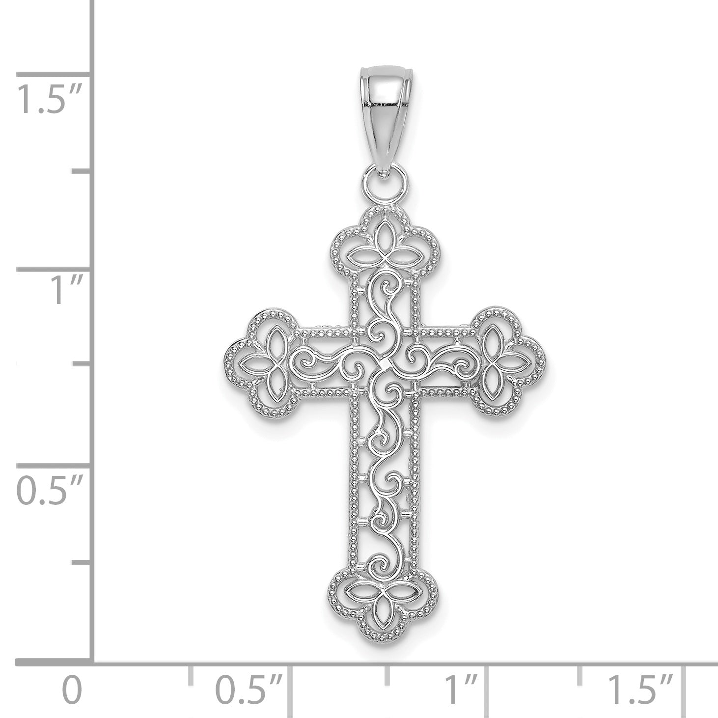 10K White Gold White Gold Textured  Beaded Edge Cross Charm - view 2 Main image