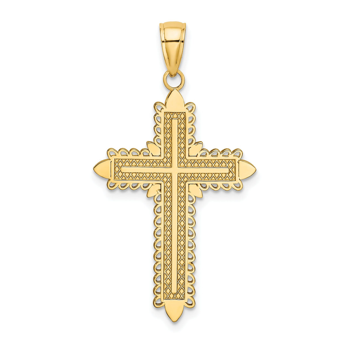 Lace Border Cross Charm in 10K Yellow Gold, 36mm - Sophia Jewelers Main image