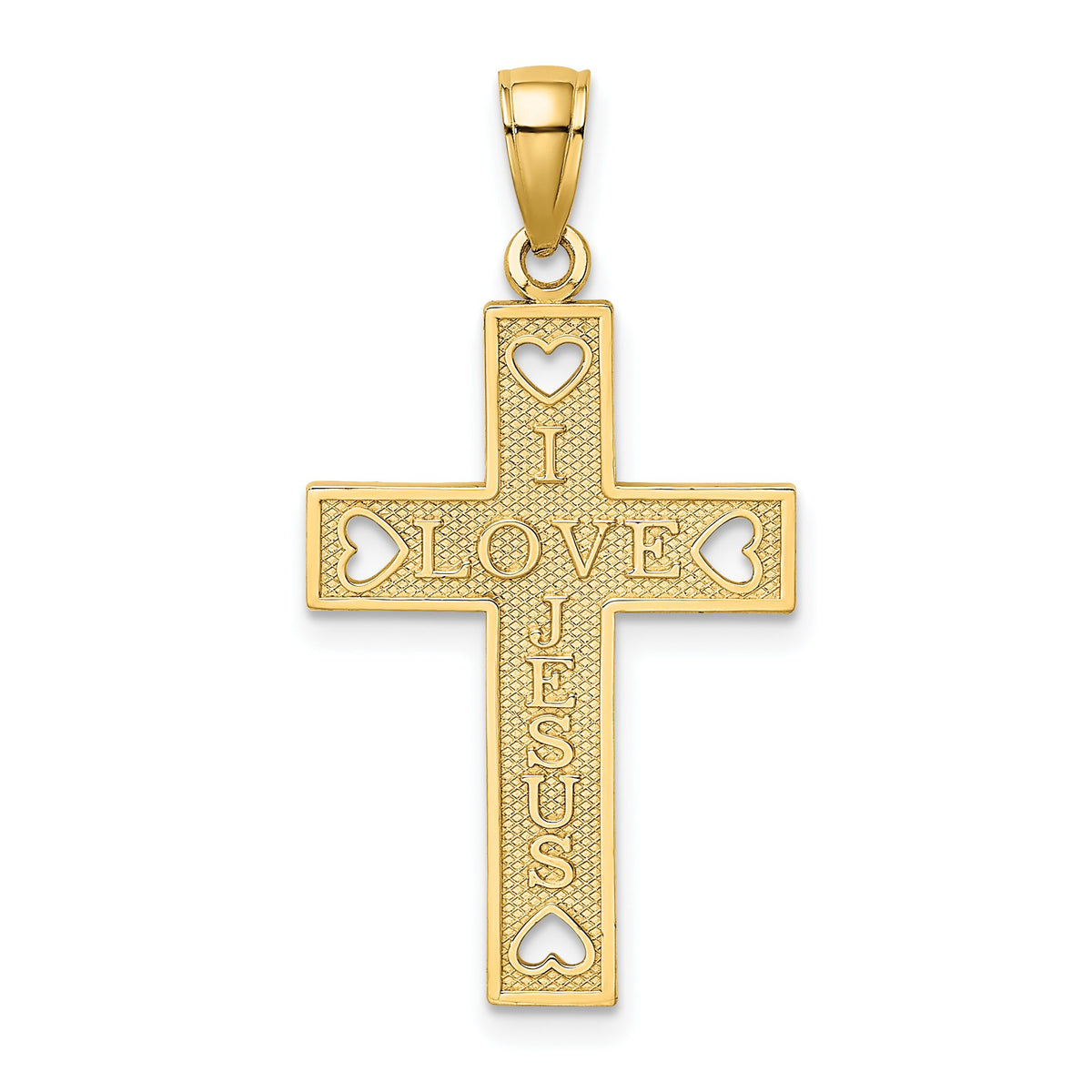 "I Love Jesus" Cross with Hearts Charm in 10K Yellow Gold, 25mm - Sophia Jewelers Main image