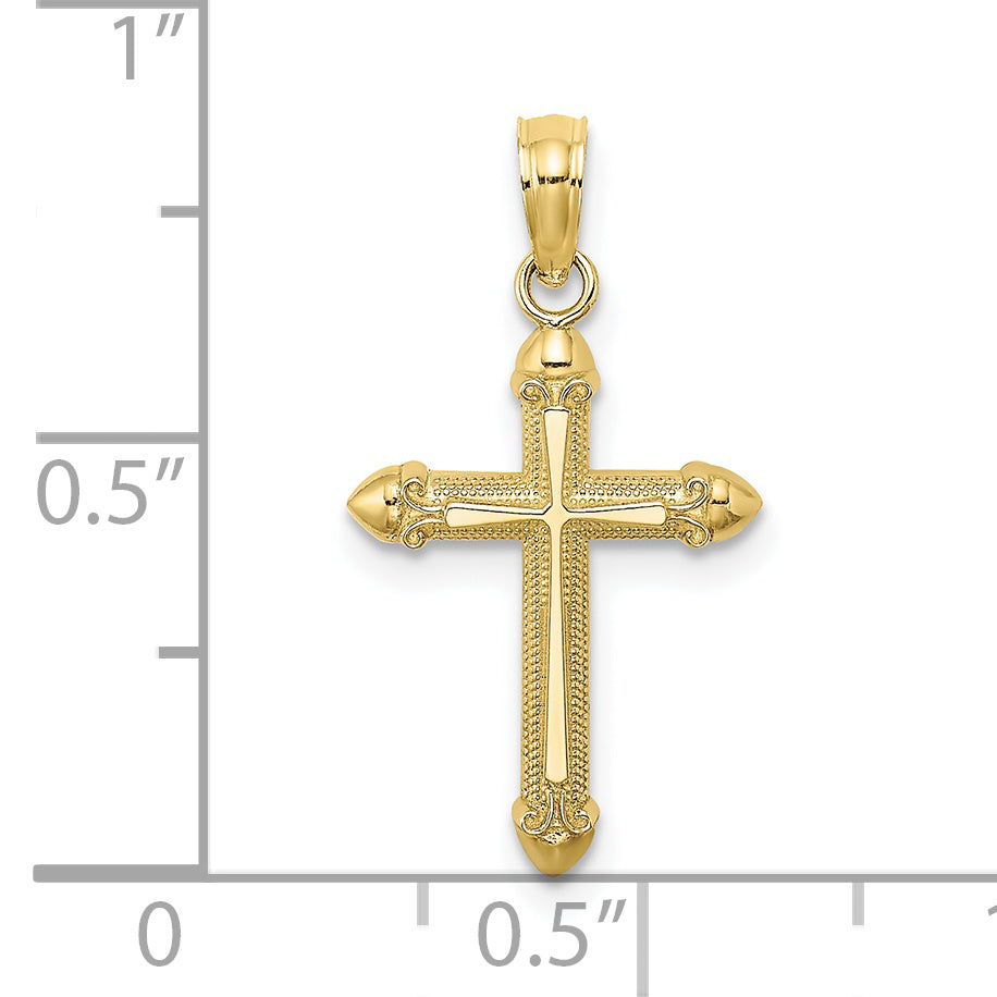 10K Polished w/ Scroll Design Cross Charm