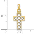 10K Cut-Out Heart Design Cross Charm