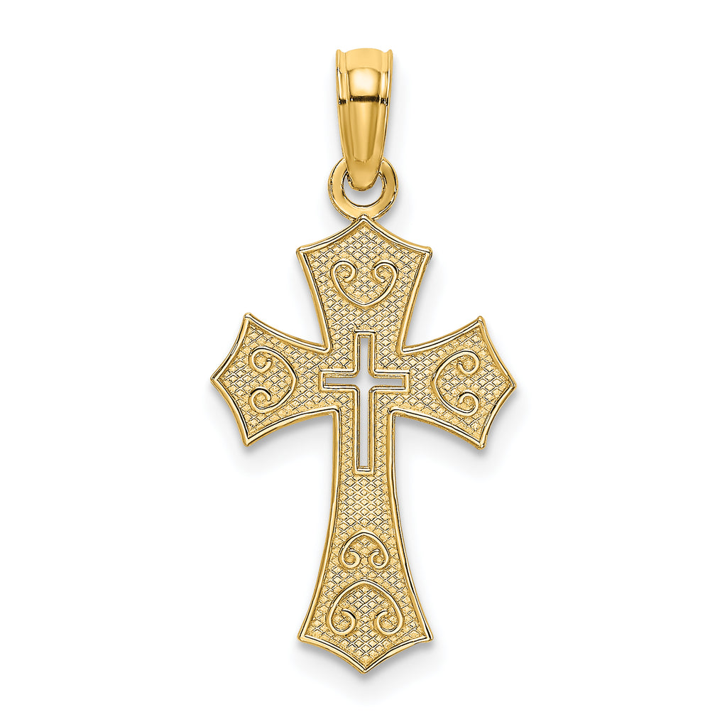 10K Textured Cut-Out Center Cross Charm