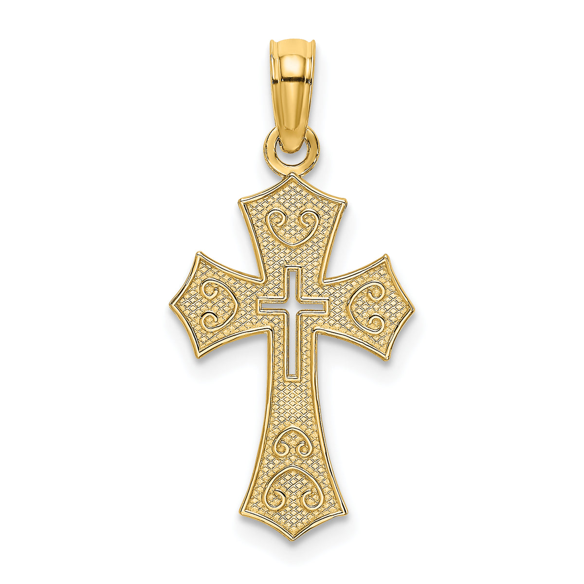 10K Textured Cut-Out Center Cross Charm