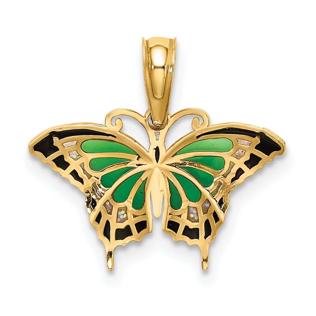 10K Small Green Enameled Butterfly Charm