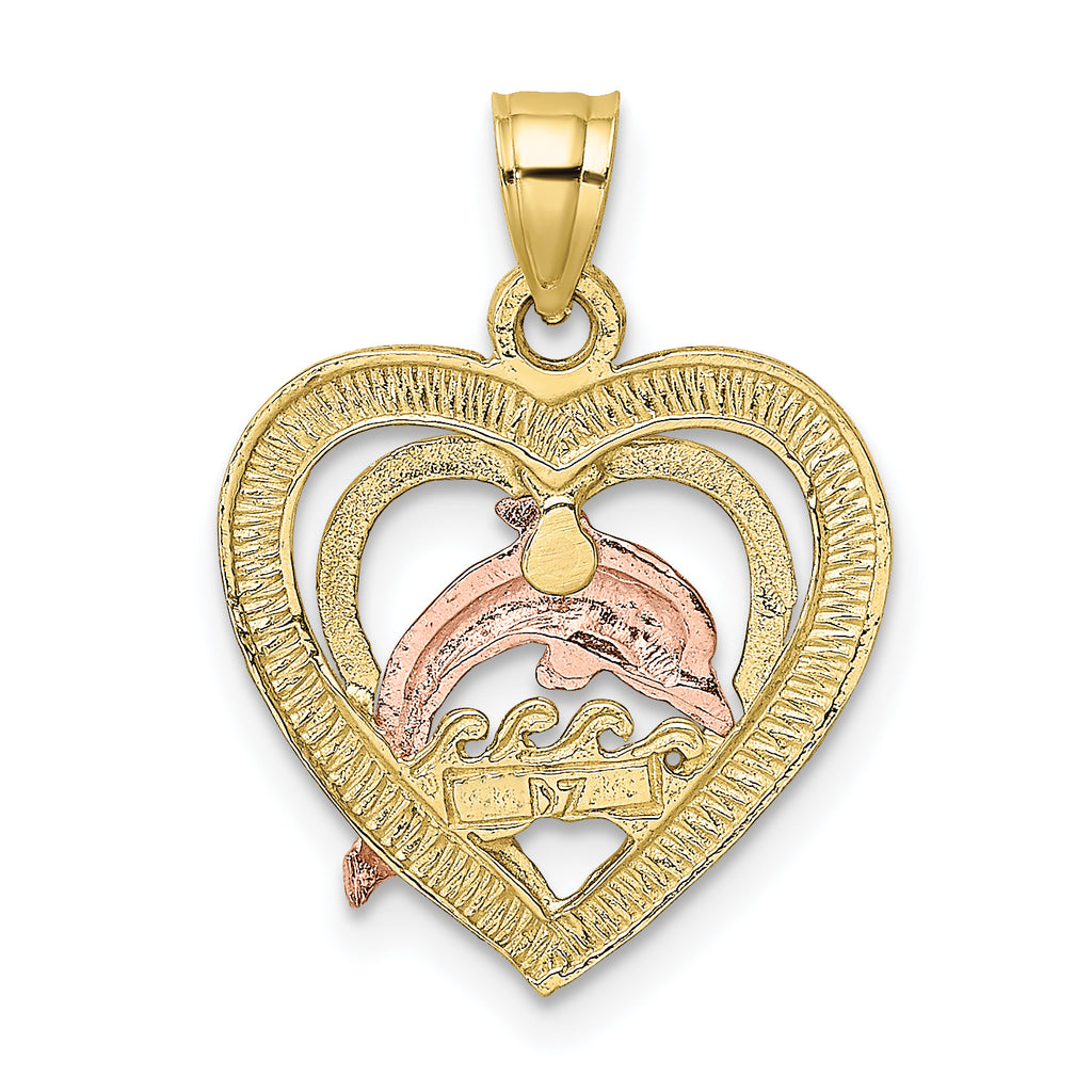 10K Two-Tone Gold Two-tone and White Rhodium Dolphin In Heart Charm - view 4