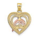10K Two-Tone Gold Two-tone and White Rhodium Dolphin In Heart Charm - view 4