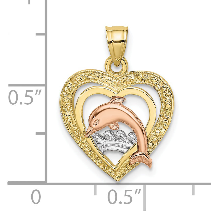 10K Two-Tone Gold Two-tone and White Rhodium Dolphin In Heart Charm - view 3