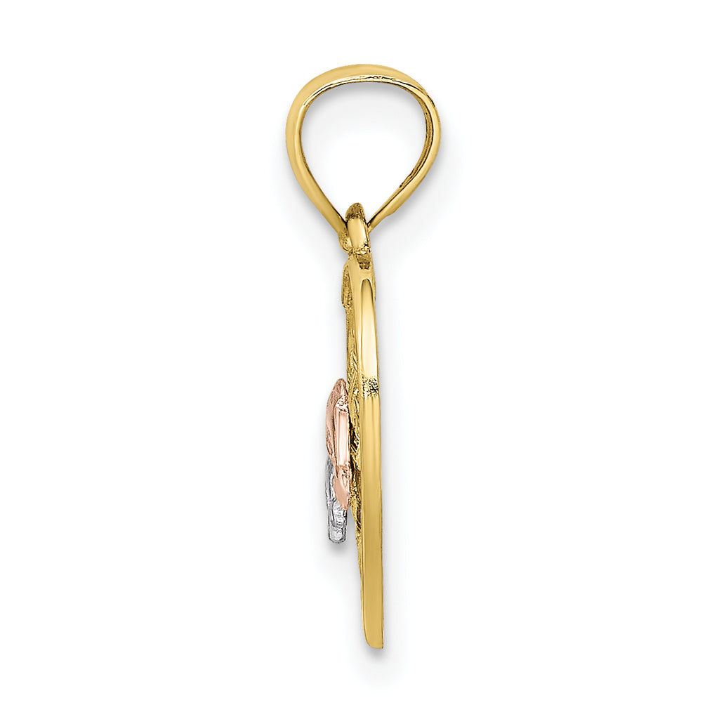 10K Two-tone w/Rhodium Double Dolphins On Woven Heart Charm