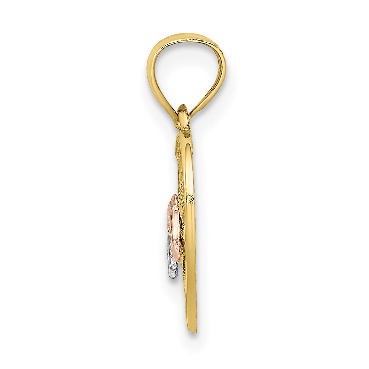 10K Two-tone w/Rhodium Double Dolphins On Woven Heart Charm