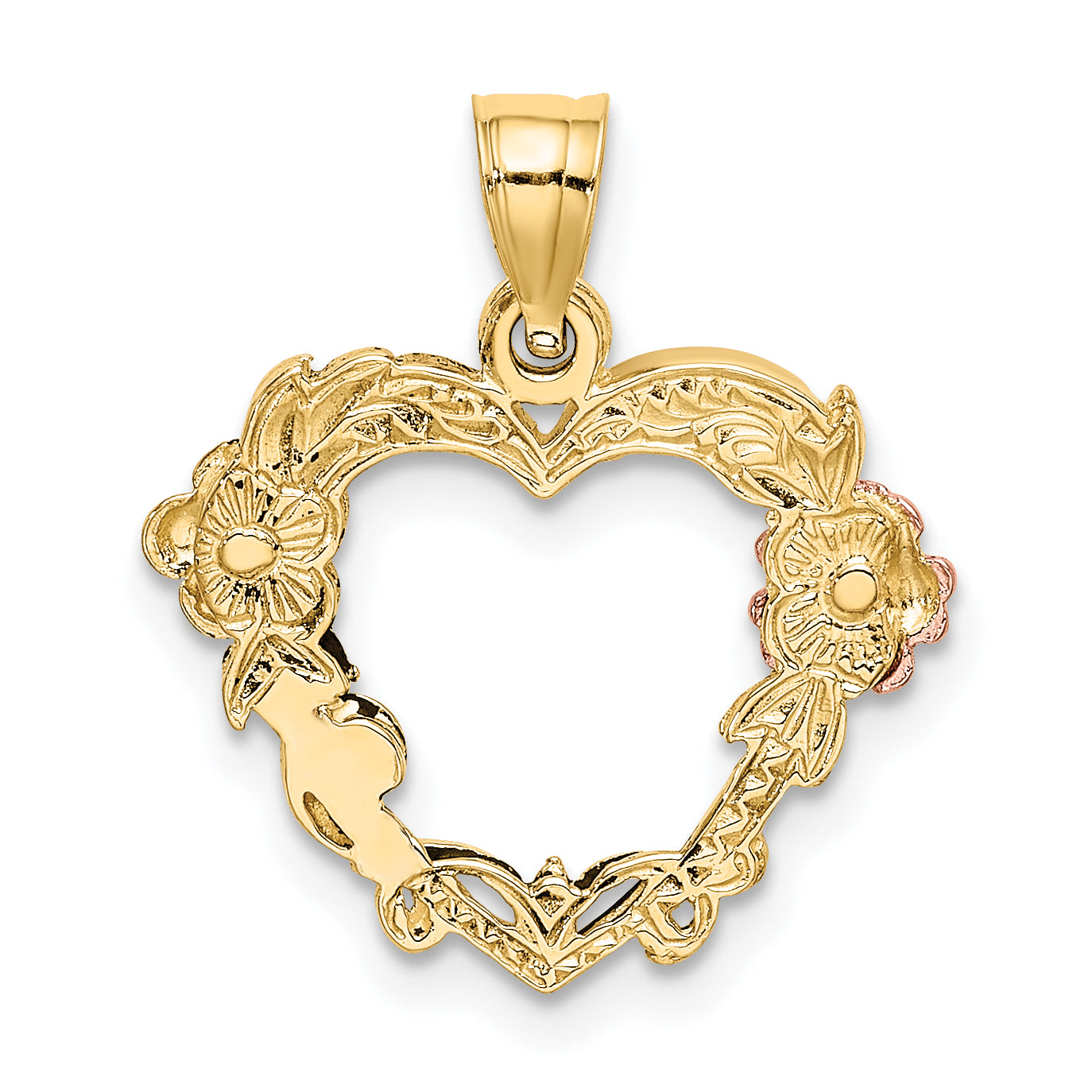 10K Two-tone w/White Rhodium Flower In Heart Charm