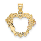 10K Two-tone w/White Rhodium Flower In Heart Charm