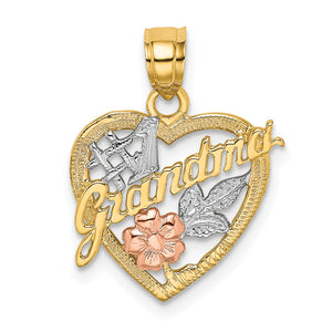10K Two-Tone Gold Two-tone with White Rhodium #1 GRANDMA In Heart Charm