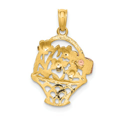 10k Two-Tone w/White Rhodium Flower Basket w/I LOVE YOU Charm