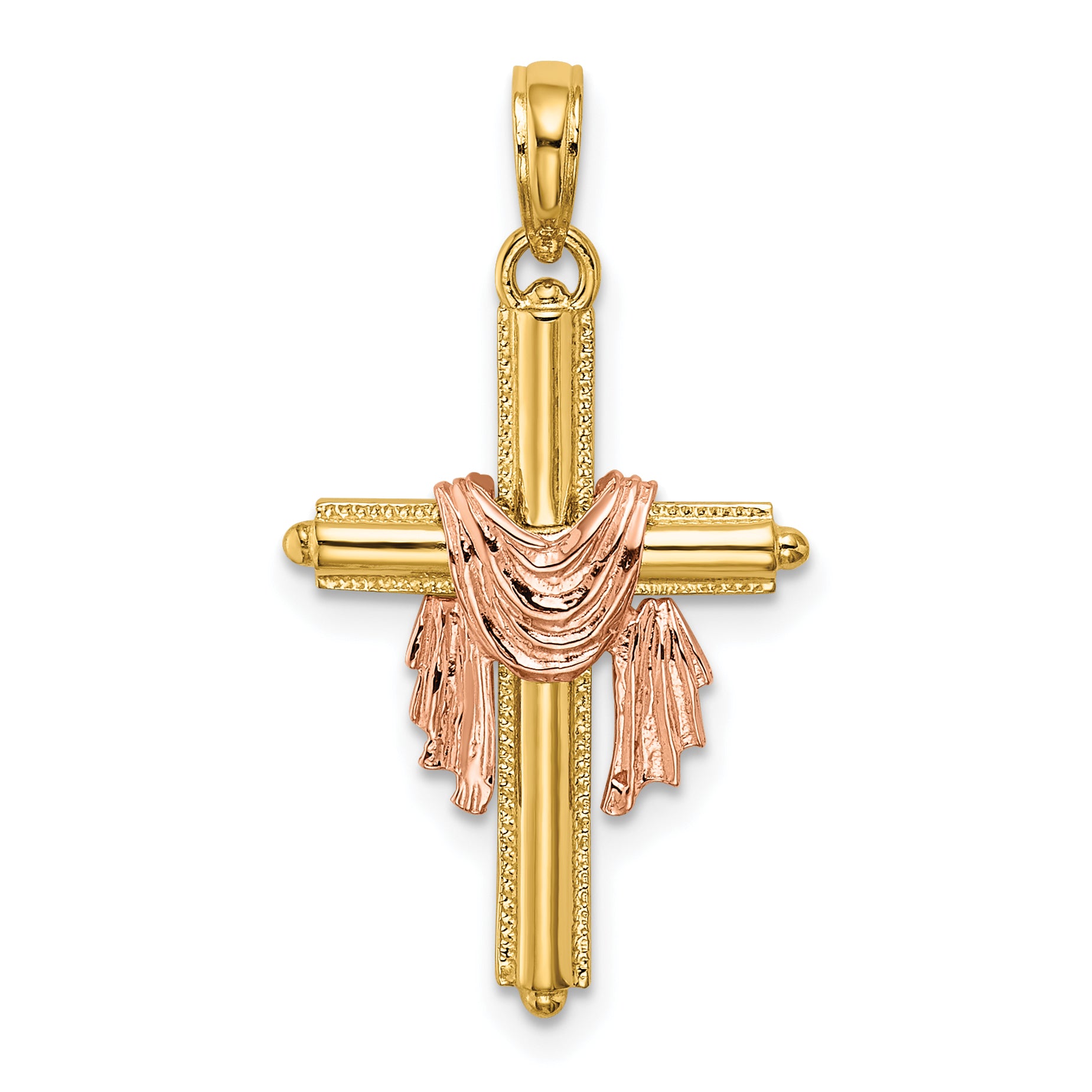 10K Two-Tone Cross w/ Drape Charm Main image